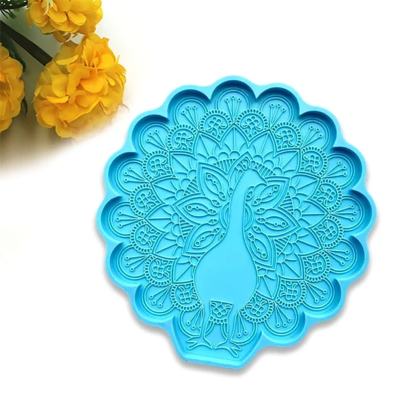 Reçine Epoksi Kalıp - Tavus Kuşu Bardak Altı Nihale - 993 - 3