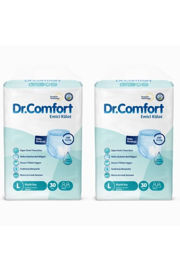 DR.COMFORT Yetişkin Emici Külot Large 30'lu 2 Paket 60 Adet