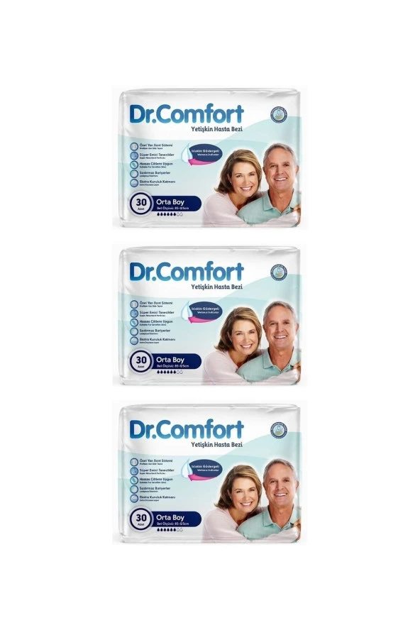 Dr. Comfort Yetişkin Hasta Bezi Bağlamalı Medium - Orta Boy 30'lu 3 Paket (90 ADET)