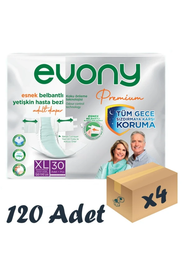 Premium Esnek Belbantlı Yetişkin Hasta Bezi Xlarge 30 lu 4 Paket 120 Adet