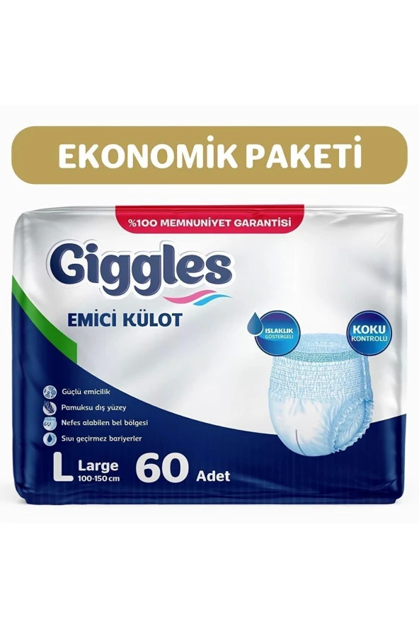 GİGGLES Yetişkin Emici Külot Bez Büyük Boy (large) 30'lu 2 Paket (60 Adet) Bel Boy 100-150 Cm