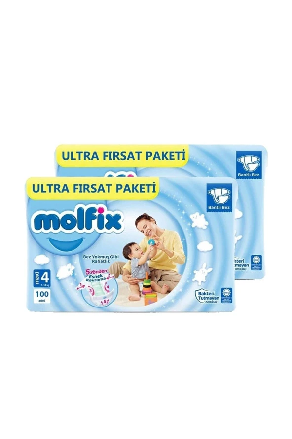 Bebek Bezi Ultra Fırsat Paketi Maxi 4 No 100 Lü X 2 Adet