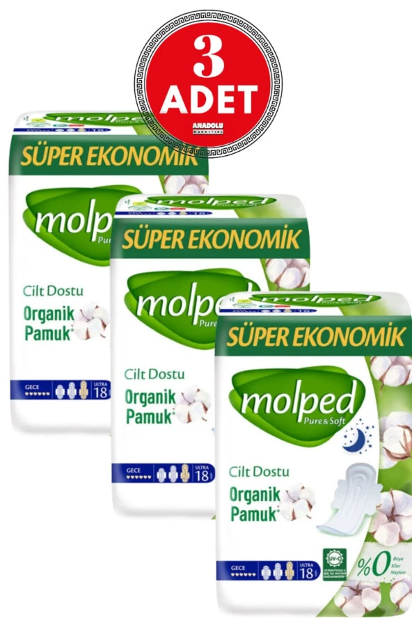 Pure Soft Hijyenik Ped Gece Süper Ekonomik 18'li 3 Adet