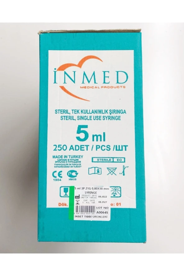 Enjektör Iğneli 0,80x38 mm 5 ml 3p 21g Koli 1000 Adet