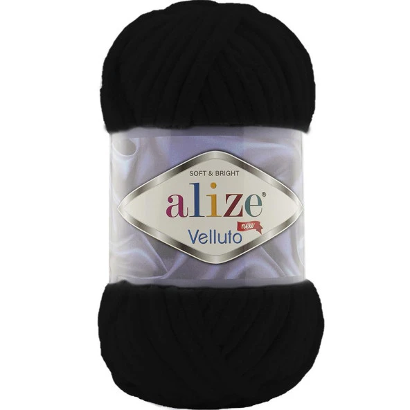 Alize Velluto Kadife Örgü İpi 60 Siyah Rengi