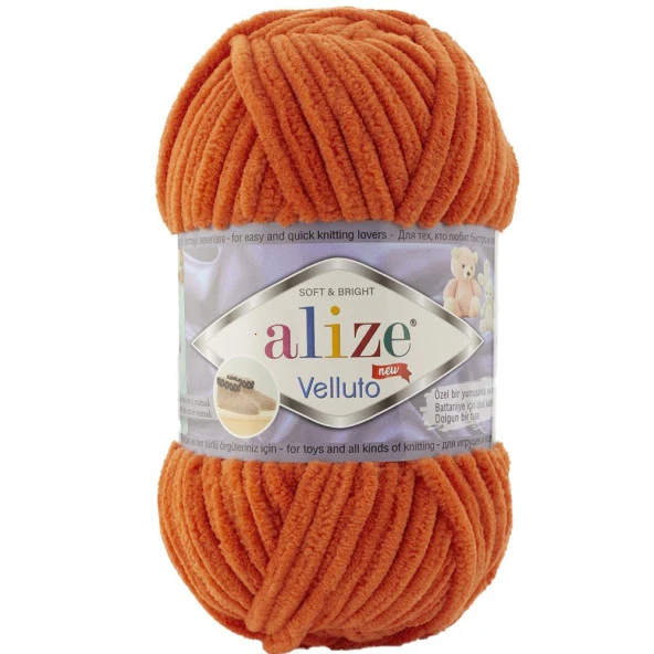 Alize Velluto Kadife Örgü İpi 6 Turuncu Rengi