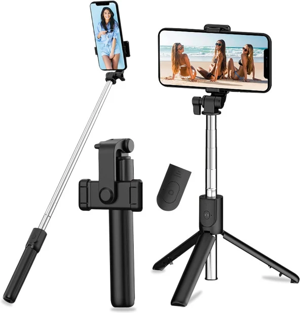 Uzaktan Kumandalı Selfie Çubuk Tripod, 360 Dönme 3'ü 1 Arada Kablosuz Selfie Çubuğu Monopod Kablosuz Kompakt Alüminyum