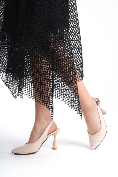 Kadın Arkası Açık Bilekten Bağlamalı Sivri Burun Kadeh Topuk Ayakkabı - Resim 2