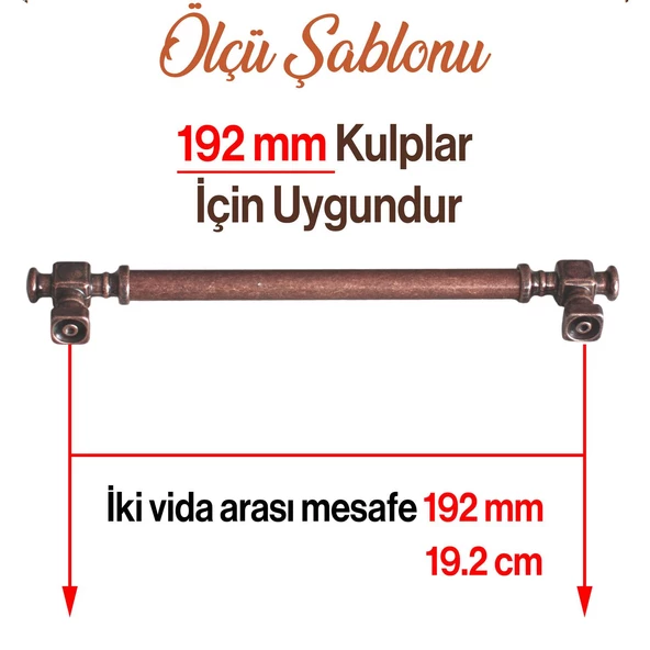 Talas Eskitme Antik Bakır Düz Metal 192 mm 19.2 cm Mobilya Mutfak Dolabı Dolap Kulpu Kulbu Kulpları - 3