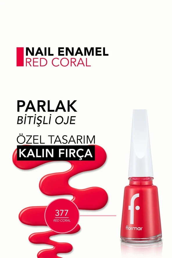 Nail Enamel Yüksek Pigmentli & Parlak Bitişli Oje Fne-377 Red Coral - Resim 5