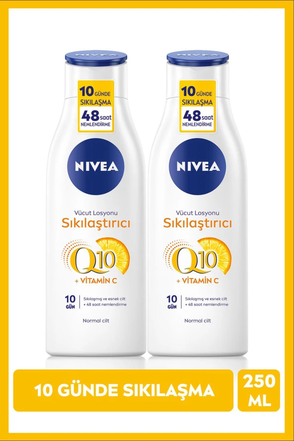Q10 Sıkılaştırıcı ve C Vitaminli Vücut Losyonu 250 ml, 48 Saat Nemlendirici, X2 Adet