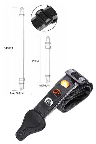 Midex ASP-28 Gitar Omuz Askısı Pena Cepli Siyah Gri Renk Uzunluk 87-140 cm - Resim 4
