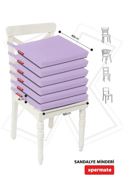 XPERMATE  Fermuarlı 6'lı Sandalye Minderi Su İtici Kumaş 40x40 cm Sünger Sandalye Minderi Bağcıklı Lila - 4