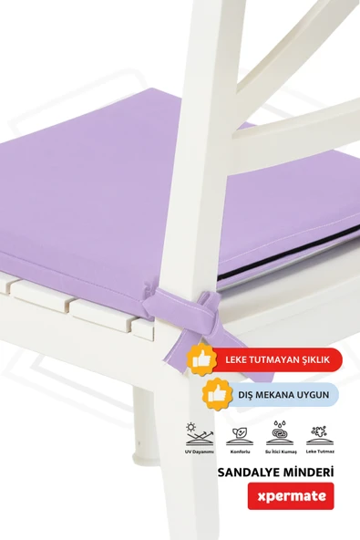 XPERMATE  Fermuarlı 6'lı Sandalye Minderi Su İtici Kumaş 40x40 cm Sünger Sandalye Minderi Bağcıklı Lila - 3