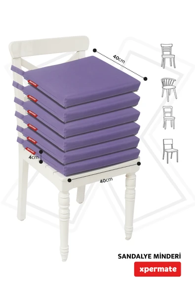 XPERMATE 6'lı Sandalye Minderi Su İtici Kumaş 40x40 cm Sünger Sandalye Minderi Bağcıklı Mor - Resim 4