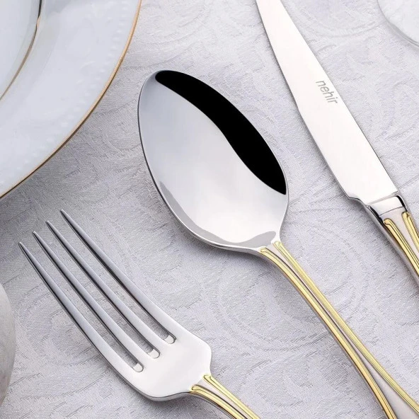 Nehir Lalezar Altın Saten 72 Parça Kutulu Çatal Kaşık Bıçak Takımı - 2