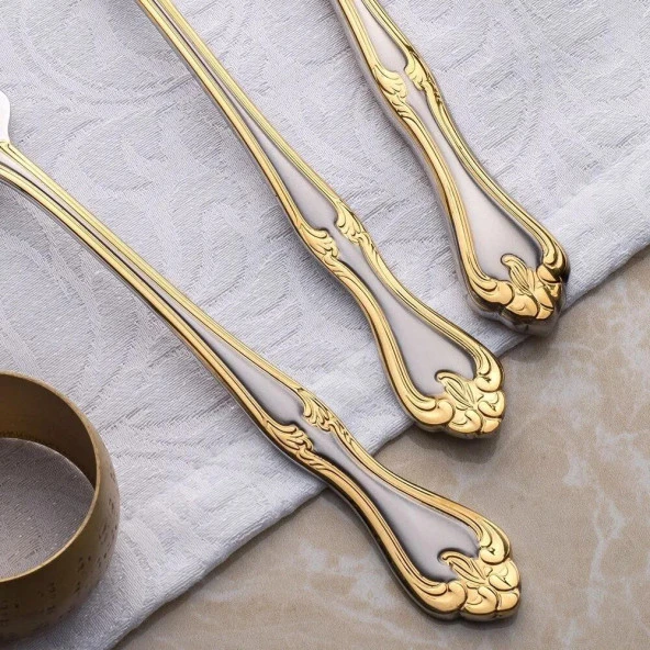 Nehir Lalezar Altın Saten 72 Parça Kutulu Çatal Kaşık Bıçak Takımı - 3