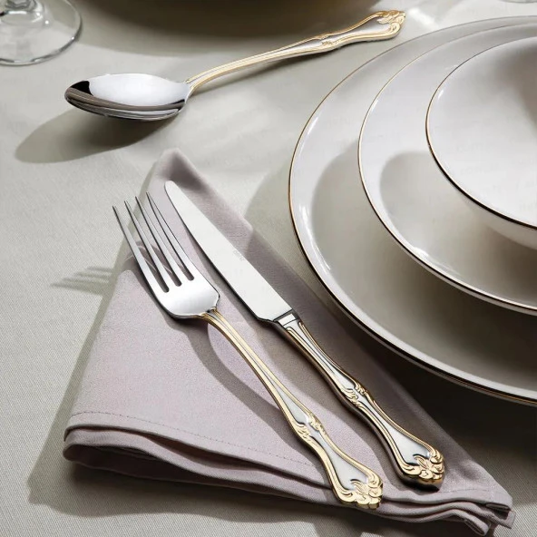 Nehir Lalezar Altın Saten 72 Parça Kutulu Çatal Kaşık Bıçak Takımı - 4