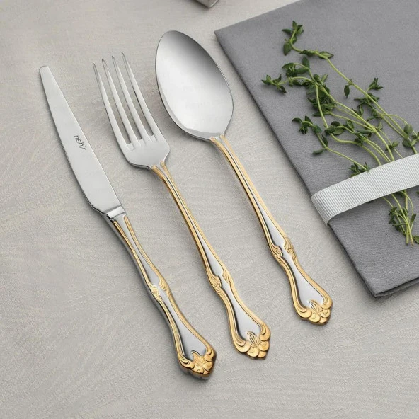 Nehir Lalezar Altın Saten 72 Parça Kutulu Çatal Kaşık Bıçak Takımı - 5