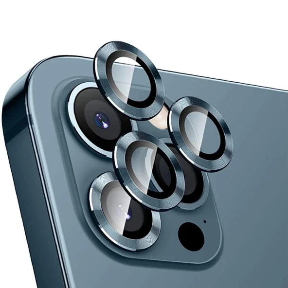 iPhone 15 Pro / 15 Pro Max Mercek Lens Kamera Koruyucu MAVİ Titanyum