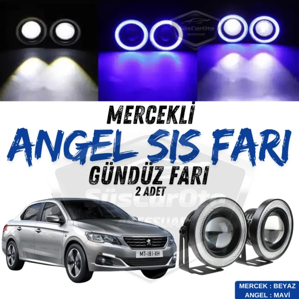 Peugeot 301 2012-2021 Uyumlu Üniversal Mercekli Angel Sis Farı Metal Su Geçirmez 76 mm Mavi Halkalı Gündüz Farı Angel Eyes 2 Adet ürün görseli 1