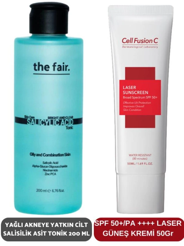 the fair. Yağlı Akneye Yatkın Cilt Salisilik Asit Tonik 200 ml ve SPF 50+/PA Laser Güneş Kremi 50 ml