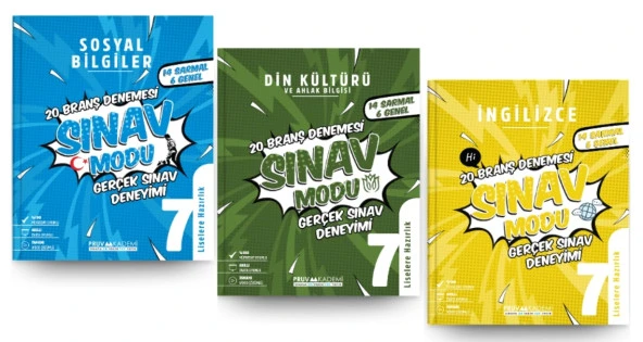 PRUVA AKADEMİ YAYINLARI 7. Sınıf SOSYAL BİLGİLER + DİN + İNGİLİZCE Branş Denemeleri (3 Kitap)