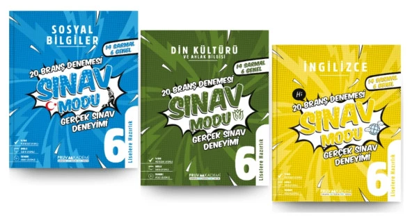 PRUVA AKADEMİ YAYINLARI 6. Sınıf SOSYAL BİLGİLER + DİN + İNGİLİZCE Branş Denemeleri (3 Kitap)