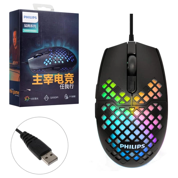 PHILIPS SPK-9304B Kablolu Oyuncu Mouse 3200 Dpi Ledli