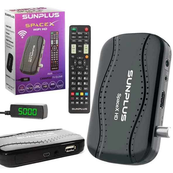 SUNPLUS SPACEX WIFI HD Uydu Alıcı Mini Full Hd Iptv Dahili Wifi Ucast Iks Hediye + Süresiz Iptv