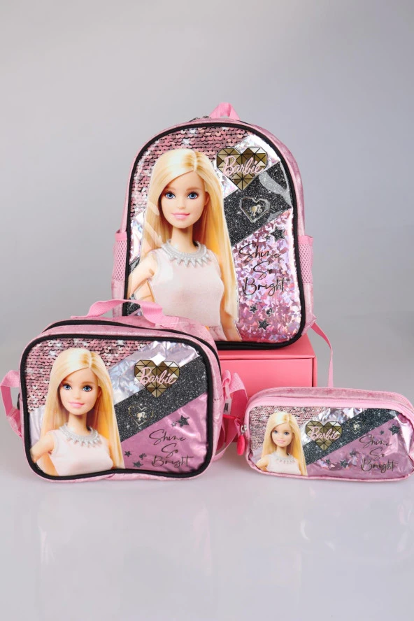 LİSANSLI BARBIE TEK BÖLMELİ KÜÇÜK BOY 32 CM ANAOKUL,KALEM VE BESLENME ÇANTASI SETİ