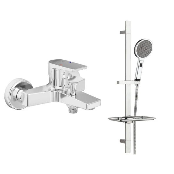 ECA Dalia Banyo Bataryası + T-MAY Gediz Kare Borulu Hareketli Sürgülü Duş Seti Üst Takımı ürün görseli