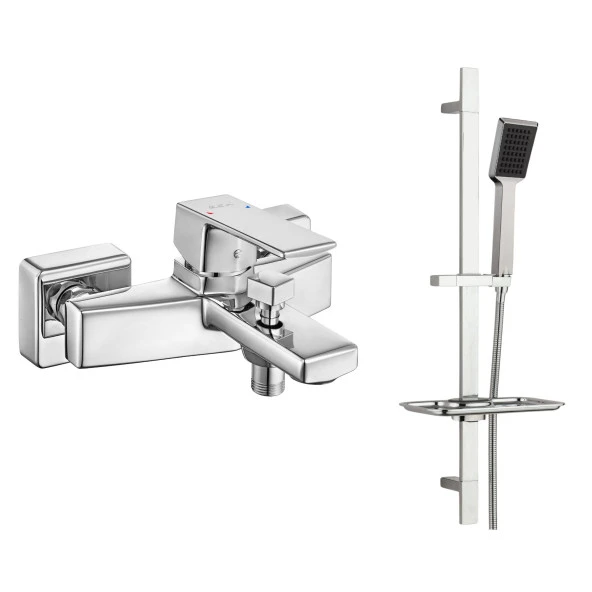 ECA Royal Banyo Bataryası + T-MAY Arya Kare Borulu Hareketli Sürgülü Duş Seti Üst Takımı