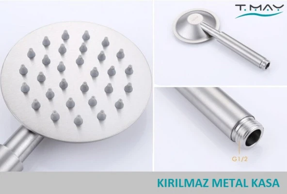 ECA Royal Banyo Bataryası + T-MAY Sardes Mat İnox Kare Borulu Hareketli Sürgülü Duş Seti Üst Takımı - 9