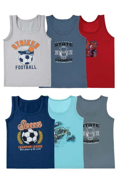 6lı Erkek Çocuk Pamuklu Atlet Likralı Esnek Renkli 3109 - 2