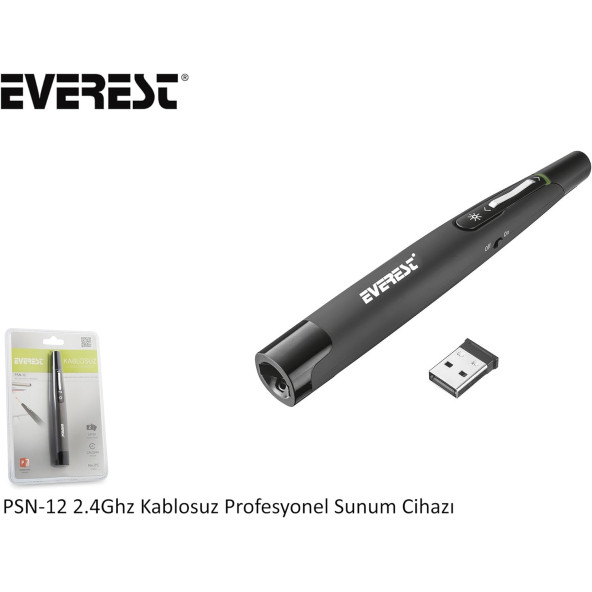 Everest Psn-12, Kablosuz Profesyonel Sunum Cihazı, Optik, Siyah