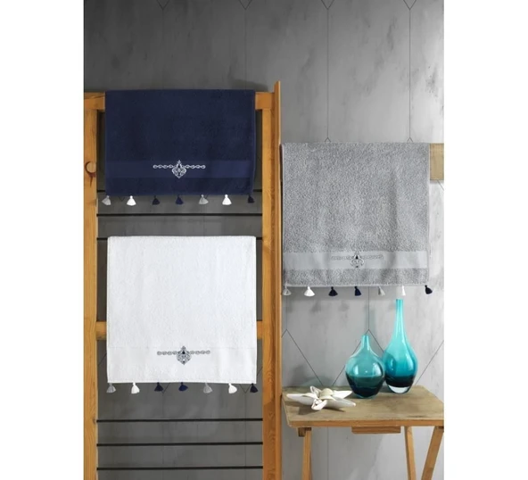 Cotton Box Fit V2 50x90 3'lü Havlu Seti Lacivert/Beyaz/Gri