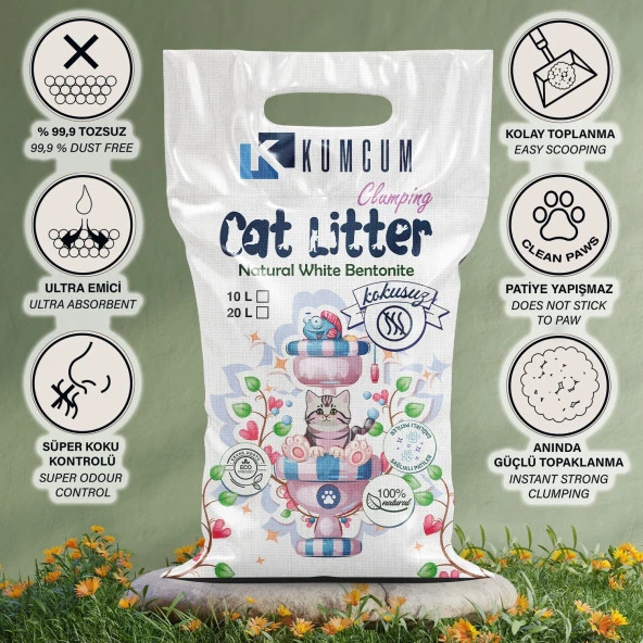 Kumcum Cat Litter Doğal Organik Naturel Bentonit Kedi Kumu 20 L - 15 KG