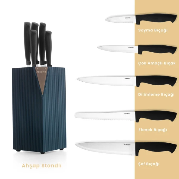 Schafer Solide Bıçak Seti 6 Parça-Yeşil - 2