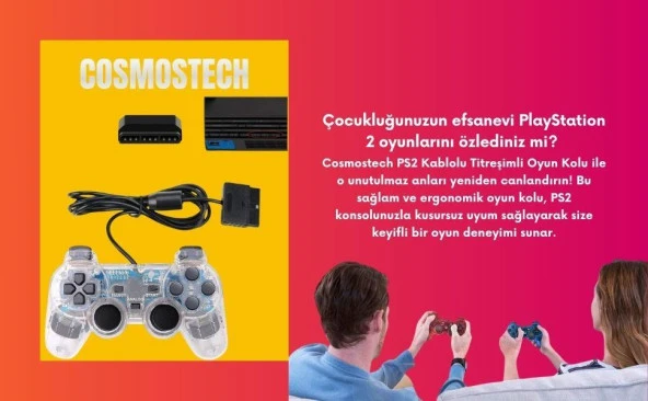 Cosmostech PS2 Controller Oyun Kolu , Titreşimli Gamepad Joystick - Resim 3
