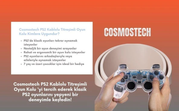 Cosmostech PS2 Controller Oyun Kolu , Titreşimli Gamepad Joystick - Resim 7
