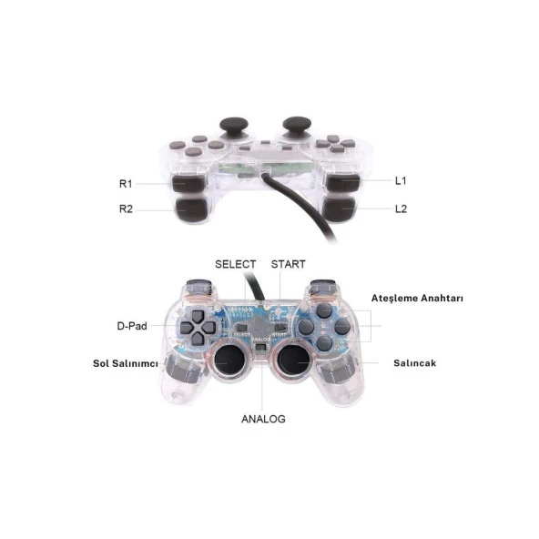Cosmostech PS2 Controller Oyun Kolu , Titreşimli Gamepad Joystick - Resim 8