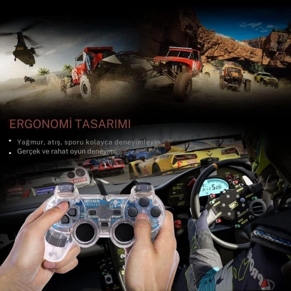 Cosmostech PS2 Controller Oyun Kolu , Titreşimli Gamepad Joystick - Resim 9