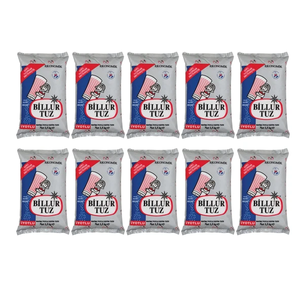 Billur Tuz 1,5 kg Rafine İyotlu x 10 Adet - 2