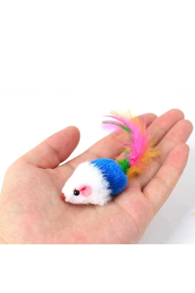 Renkli Tüylü Gerçekci Fare Kedi Oyuncağı 5 Adet - 5