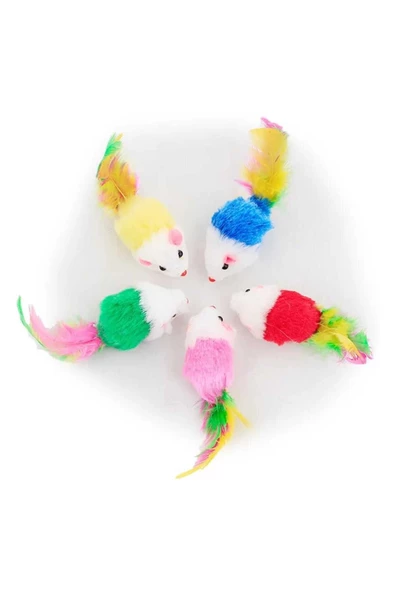 Renkli Tüylü Gerçekci Fare Kedi Oyuncağı 5 Adet - 2