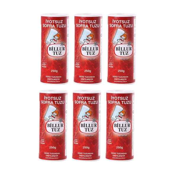 Billur Tuz İyotsuz 250 gr Tuzluklu x 6 Adet