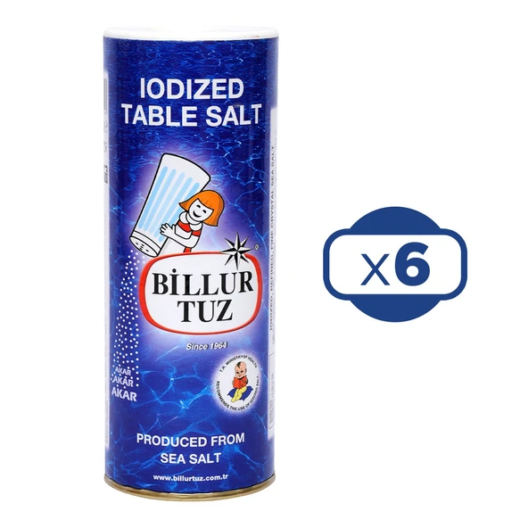 Billur Tuz 500 gr İyotlu Tuzluklu x 6 Adet