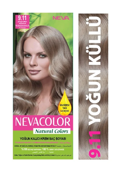 Nevacolor Natural Colors 9.11 Çok Açık Kumral Yoğun Küllü - Kalıcı Krem Saç Boyası Seti