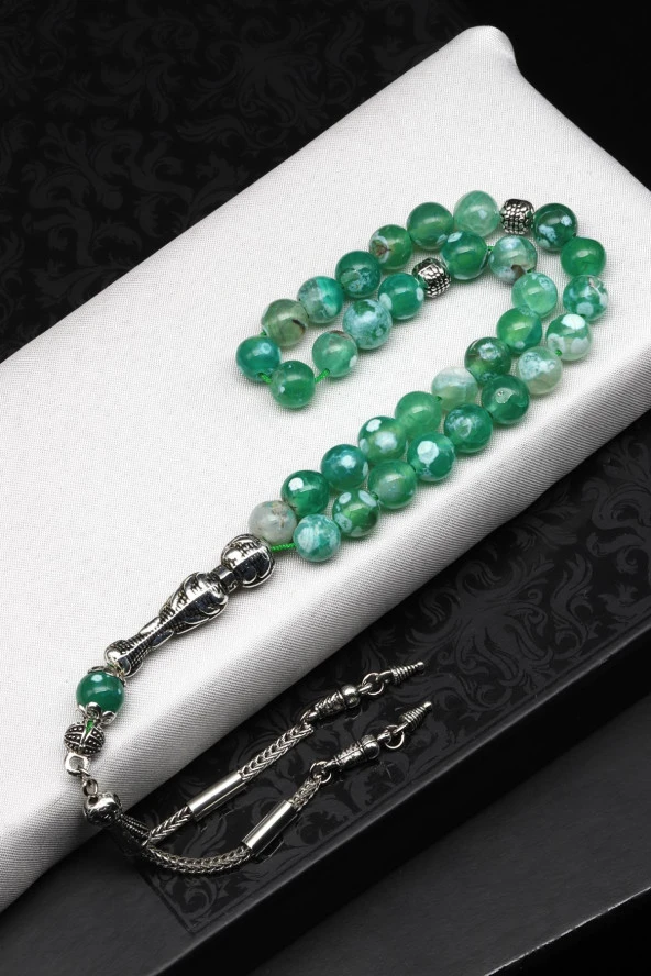 Yeşil Akik Doğal Taş Tesbih 8 mm Küre Kesim ürün görseli